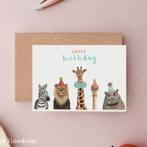 Safari birthday Card, Giraffe Birthday Card, Children's Birthday Card, Cards for Kids, Zebra Birthday Card