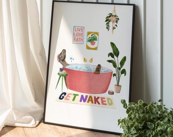 Funny Dinosaur Bath Print: Quirky Bathroom Wall Art Gift