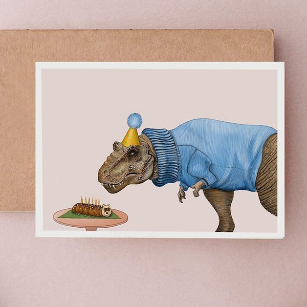 Carte d'anniversaire dinosaure, carte d'anniversaire, carte d'anniversaire T-Rex, carte de gâteau chenille, cartes drôles, carte d'anniversaire drôle, cartes pour lui