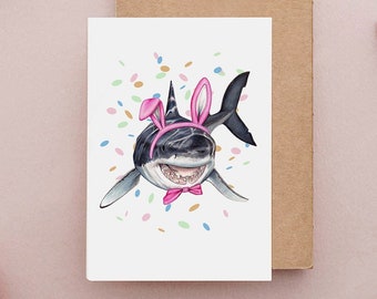 Rabbit Shark Card, Great White Shark card, Funny Cards, Shark Birthday card, Easter Cards