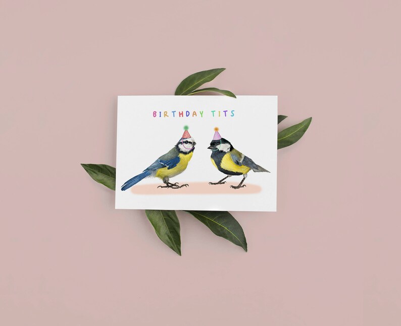 Funny Birthday Tits Card: Cheeky Bird Pun Card for Him, Plastic free packaging image 5