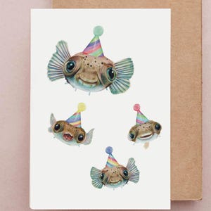 Cute Puffer Fish Card, Cute Birthday Card, Birthday Fish Card
