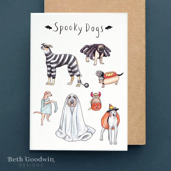 Spooky Dogs Card, October Birthday Card, Spooky Card, Halloween Birthday Card, Dogs Birthday Card, Funny Cards Gift