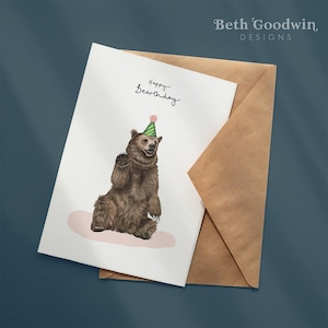 Happy Bearthday Karte, Bär Geburtstagskarten, Geburtstagskarten, Grizzlybär Karte, lustige Tierkarten