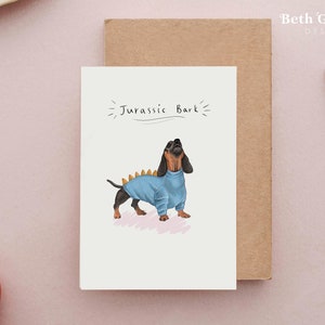 Jurassic Bark Karte, lustige Dackel Karte, Sausage Dog Karten, Dackel Geburtstagskarte, Dinosaurier Hund Karte