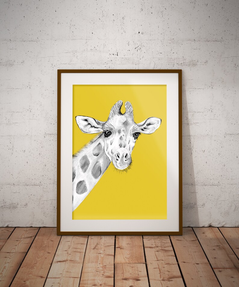 Giraffe Print Wall Decor Art Nursery Bright Yellow Cute