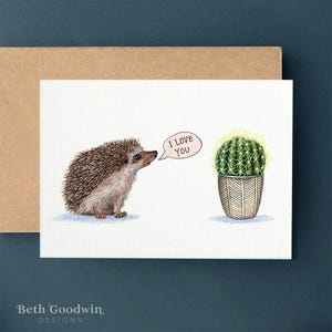 Igel Kaktus Jubiläumskarte, Valentinstagskarte, Lustige Jubiläumskarte, Igel Karten, Romantische Karten, Kaktuskarten, Kakteenkarte