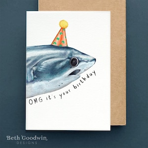 OMG, es ist dein Geburtstag, lustige Hai-Geburtstagskarte, Meme Geburtstagskarte, Fuchshai-Karte, Geburtstagskarten für ihn, beste Freundkarte