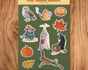 Gezellige herfst- en Halloween-stickervel - A5-stickers voor dagboeken, notitieboekjes, waterflessen en e-readers.
