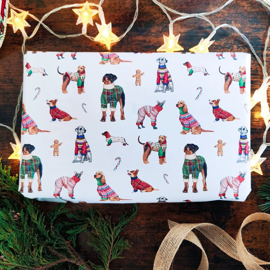 Christmas Dogs Gift Wrap Dogs in Christmas Jumpers Wrapping Etsy UK