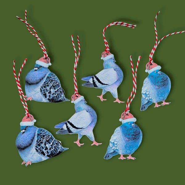 Pigeon Christmas Gift Tags - Set of 6 Card Tags