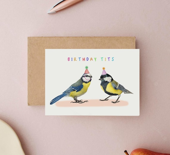 Funny Birthday Tits Card: Cheeky Bird Pun Card for Him, Plastic free packaging