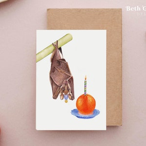 Carte d'anniversaire chauve-souris frugivore, jolie carte chauve-souris, cartes drôles, carte d'anniversaire drôle