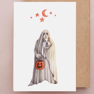 Ghost Halloween Card, October Birthday Card, Spooky Card, Halloween Dog Card, Haunting Art