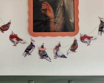 Party Pigeon garland - Pigeon Party Decorations - Unique Handmade Bunting