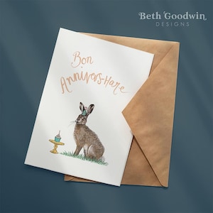 Bon Annivers-Hase, Hase Geburtstagskarte, Bon Anniversaire Karte, Hase Karte, Französische Geburtstagskarten, Hasenkarten, Geburtstagskarten, Tierkarten