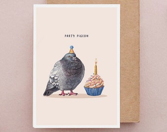 Pigeon Birthday Card, Cute Pigeon Card, Cupcake Birthday Card, Funny Cards, Birthday Cards