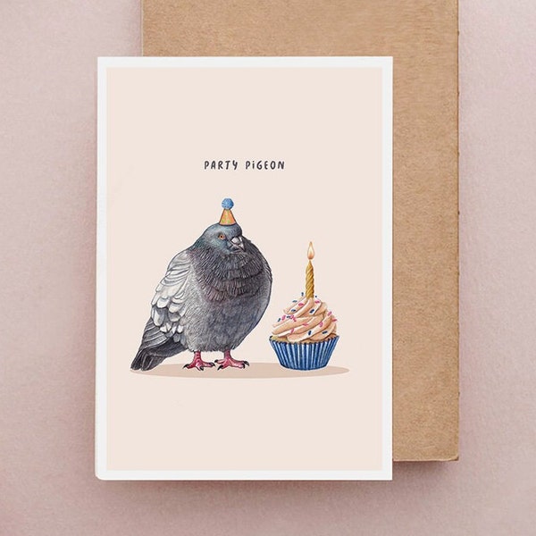 Carte d'anniversaire pigeon, jolie carte pigeon, carte d'anniversaire cupcake, cartes drôles, cartes d'anniversaire