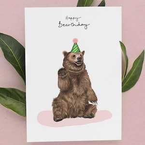 Happy Bearthday Card: Funny Grizzly Bear Birthday, Plastic free packaging image 1