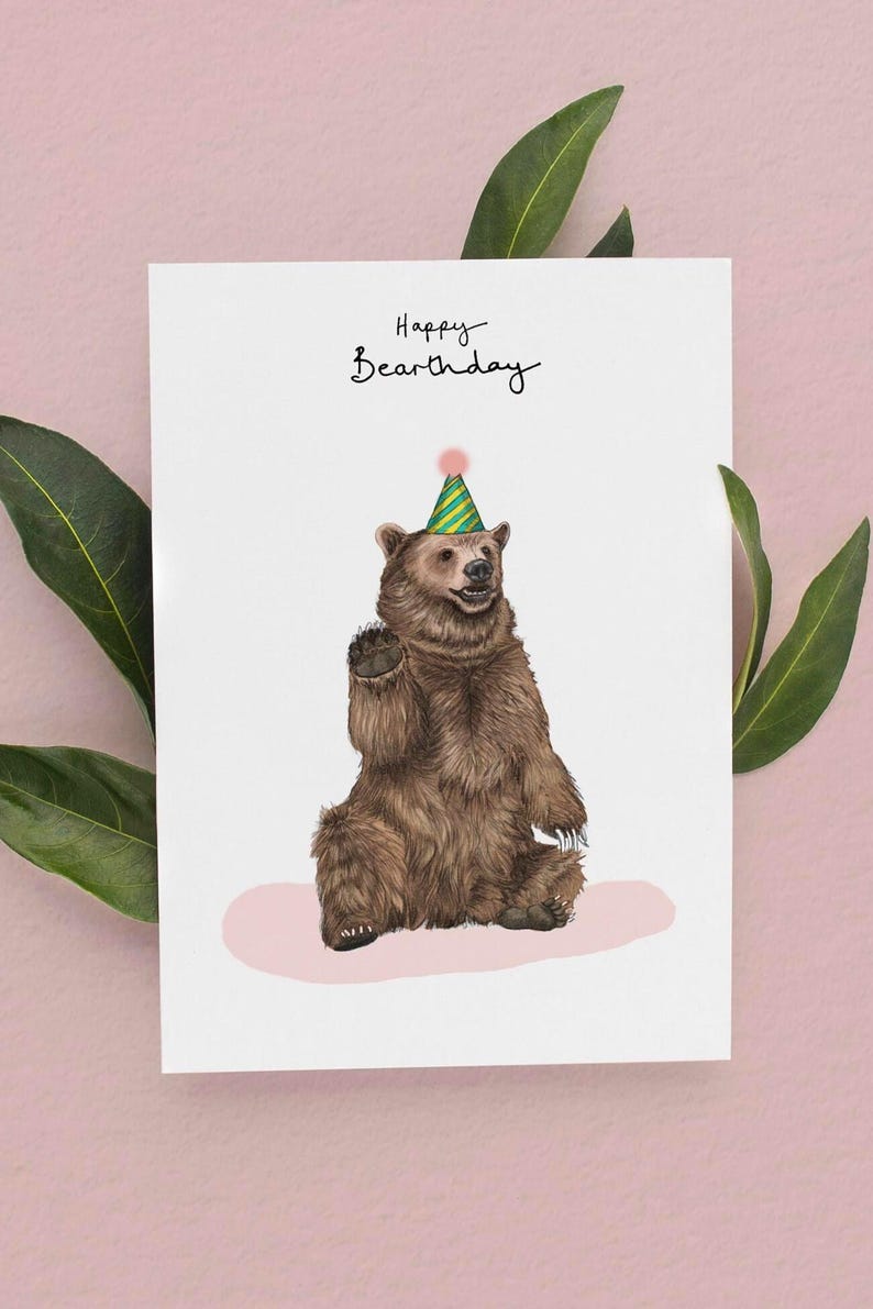 Happy Bearthday Card: Funny Grizzly Bear Birthday, Plastic free packaging image 1