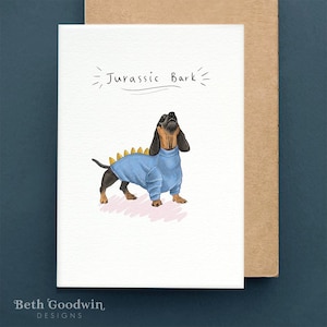 Jurassic Bark Karte, lustige Dackel Karte, Sausage Dog Karten, Dackel Geburtstagskarte, Dinosaurier Hund Karte
