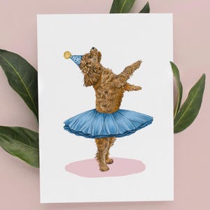 Carte d'anniversaire Cockapoo Doodle Ballerina : Illustration colorée d'un caniche, emballage sans plastique