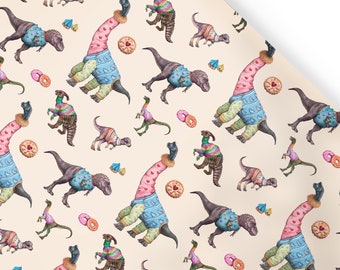 Dinosaurs & Biscuits Wrapping Paper | Dinosaur Wrapping Paper | Dinosaur Gift Wrap Sheets