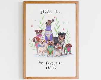 Rescue Dogs Print, Rescue is my Favourite Breed, Rescue Dog Art, Adopt Dont Shop Art, Rescue Greyhound