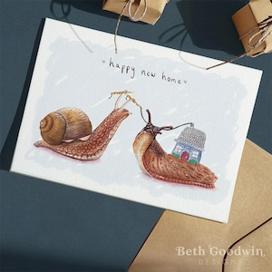 Snail New Home Card, New Home Karte, Umzugs Karte, Housewarming Karte, Umzugs Karte, süße neue Home Karte, Slug Karte, Snail Karten