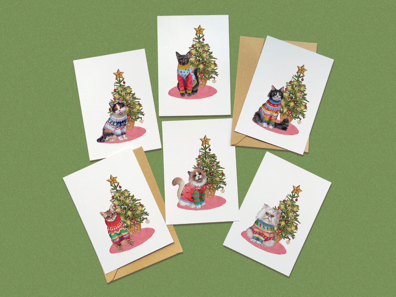 Hand Illustrated Cats Christmas Card Set - A6, Set of 6 - Etsy