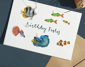 Fish Birthday Card - Birthday Fishes, Fighter Fish Card, Angel Fish Birthday Card Gift, Plastic free packaging