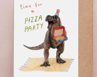 Roligt dinosauriefödelsedagskort: Pizzaälskarepresent