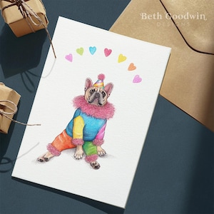 Carte d'anniversaire bouledogue français, cadeaux bouledogue français, carte d'anniversaire chien, pull pour chien