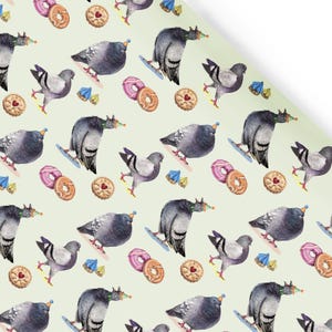 Pigeons & Biscuits Wrapping Paper: Hand-Illustrated Birthday Wrapping Paper image 1