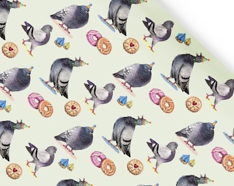 Papel de regalo de palomas y galletas: papel de regalo de cumpleaños ilustrado a mano