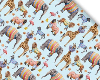 Safari Party Wrapping Paper, Illustrated Fun Birthday Wrapping Paper Sheets for Children