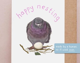 Pigeon Pregnancy Card  - Happy Nesting - Baby Card