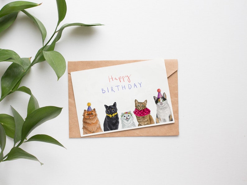 Cat Birthday Card, Birthday Cards, Cats Birthday Cards, Party Cats Cards 