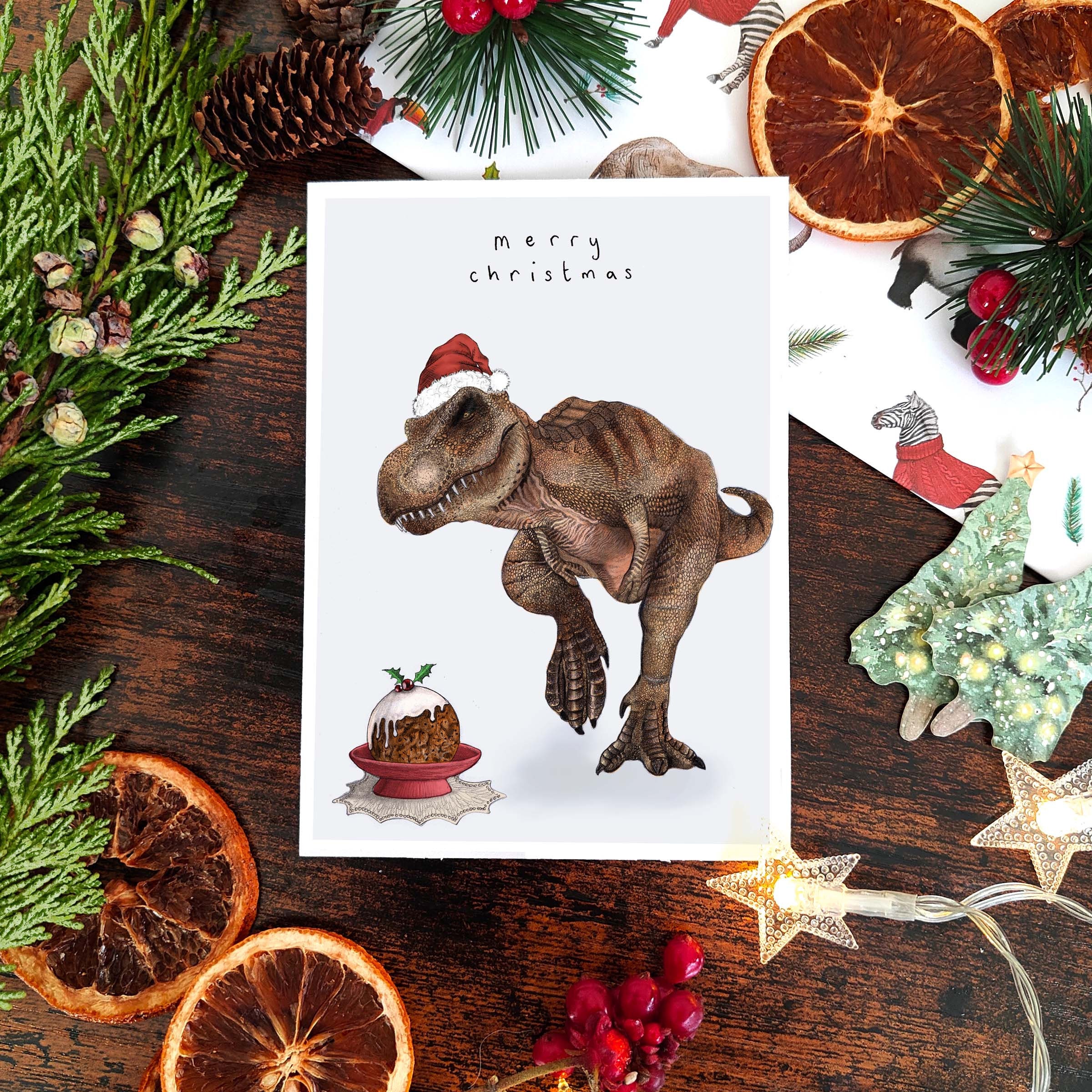 T Rex Christmas Card 