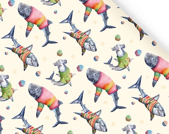 Sharks in Jumpers Wrapping Paper, 50x70cm gift wrap sheets Gift