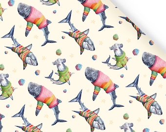 Sharks & Cupcakes Wrapping Paper | Shark Wrapping Paper | Shark Gift Wrap Sheets | Shark Gifts