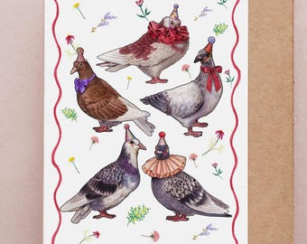Floral Pigeon Birthday Card