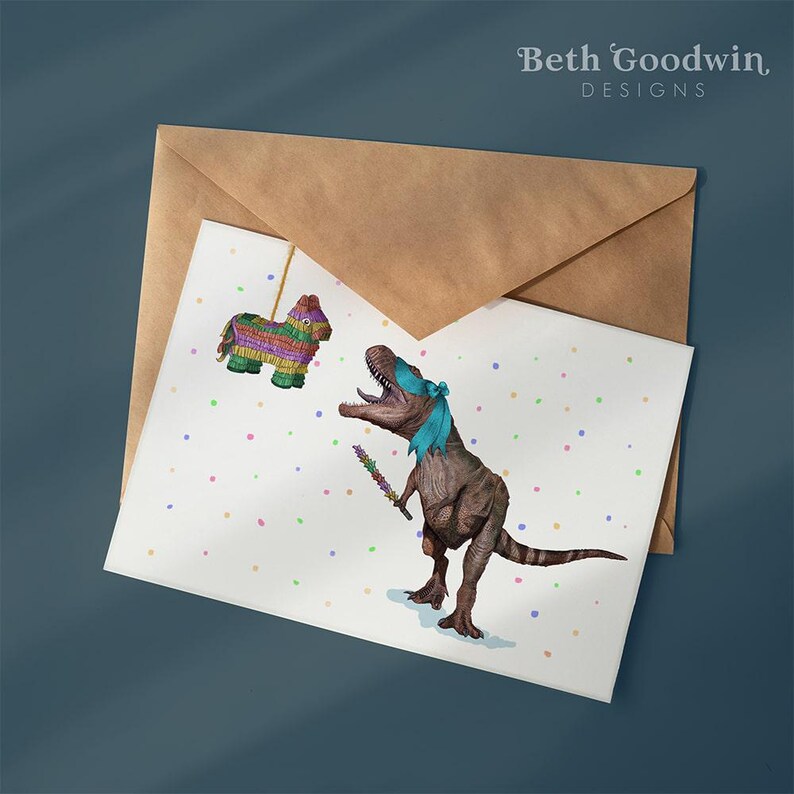 Dinosaur Piñata Birthday Card, Birthday Cards, T-Rex Birthday Card, Funny Piñata Card, Funny Cards, Funny Birthday Card, Cards for Him image 4