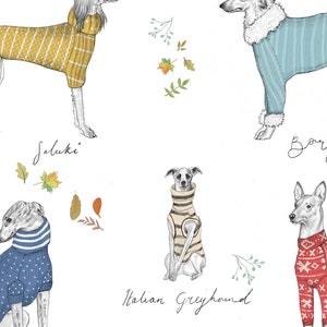 Sighthounds in Sweaters Print, Italian Greyhound Art, Borzoi Art, Saluki Art Print, Sighthound Print, Whippet Art Print, Dogs in Jumpers image 2