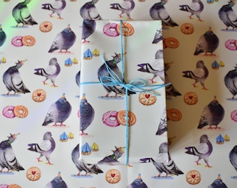 Papel de regalo de palomas y galletas: papel de regalo de cumpleaños ilustrado a mano
