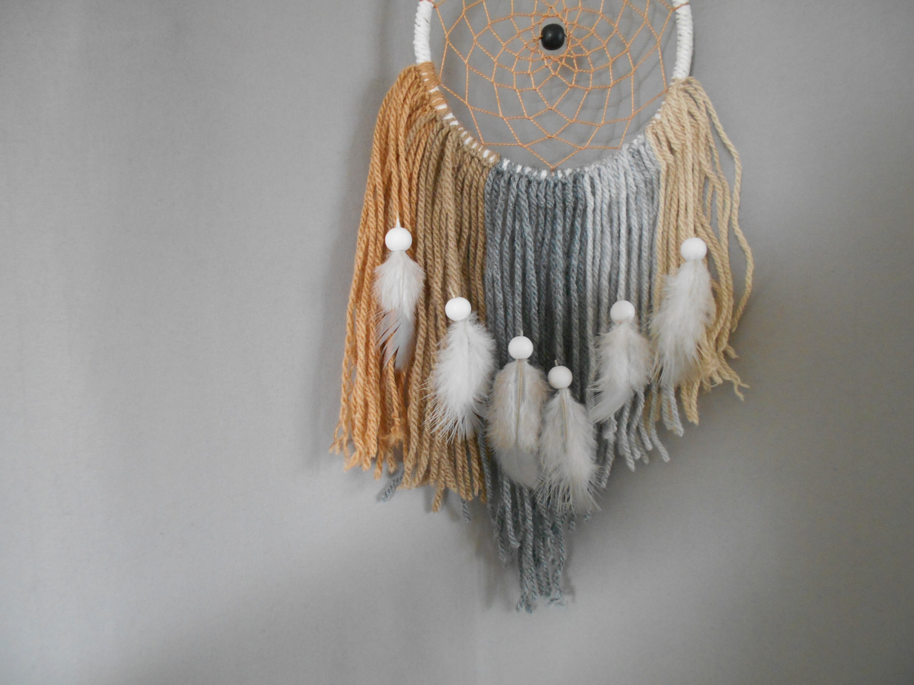 Attrape Reves, Capteur de Reves, Dreamcatcher , Décoration Murale, Laine, Marron, Gris