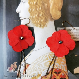 Poppy flower earrings, red, pink, orange, blue and fuchsia and gold, bronze or silver of your choice, romantic gift.