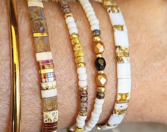 Pulseras Tila Miyuki para mujer, blancas, doradas, cobre, iridiscentes, pulsera de cuentas de semillas, pulsera de cadena o cordón ajustable, cuentas cuadradas.