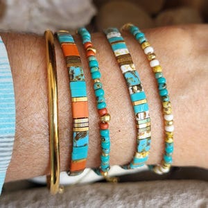 Pulseras de cuentas Tila para mujer, coral, azul, turquesa, dorado, pulsera de cuentas de semillas Miyuki, cordón o cadena ajustable, cuentas planas japonesas
