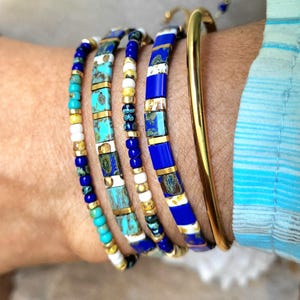 Verstelbare Tila Miyuki armbanden, kobaltblauw, turkoois, 24-karaats goud, armband met koord of ketting, Japanse Miyuki-kralen voor dames